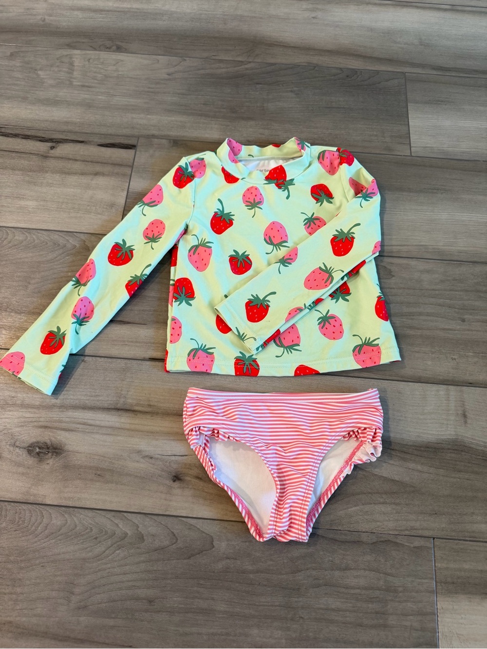 Carter's Mint Rashguard Set with Pink & Red Strawberry Print